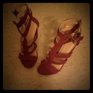burgundy high heel sandals